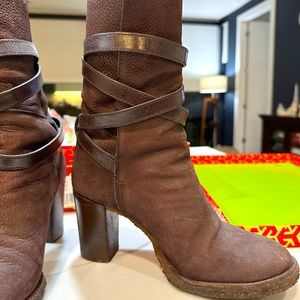 Tory Burch Jaime Brown Leather Suede Boots Size 7.5